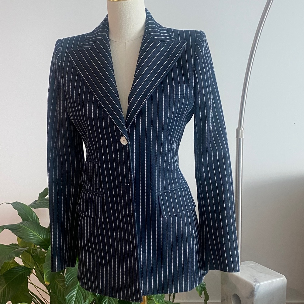 Dolce & Gabbana Dark Blue Pinstripe Blazer